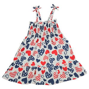 Madison Layne Sz 3T Toddler Girl Patriotic Heart Dress Smocked Spring Summer EUC